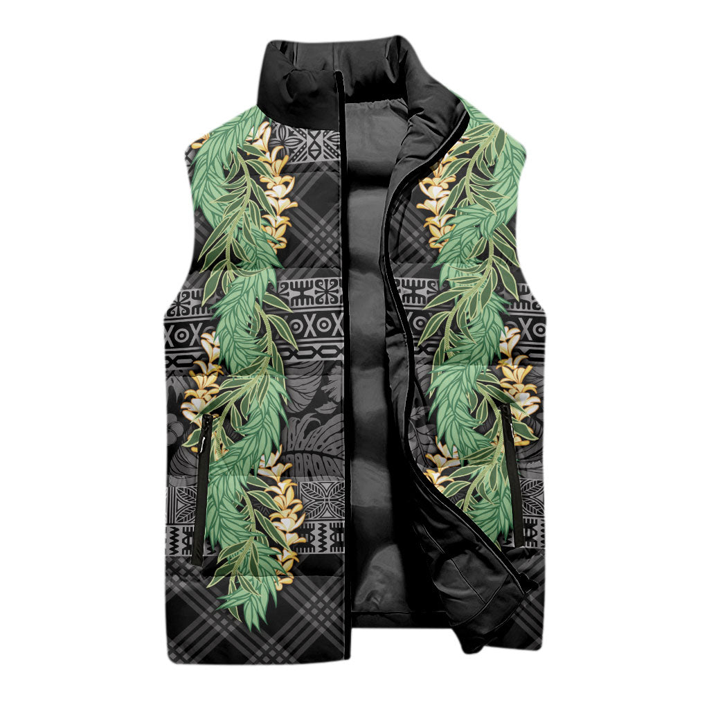 Hawai'i Paniolo Maile Twisted Lei Sleeveless Puffer Jacket Obsidian Black LT7 - Polynesian Pride