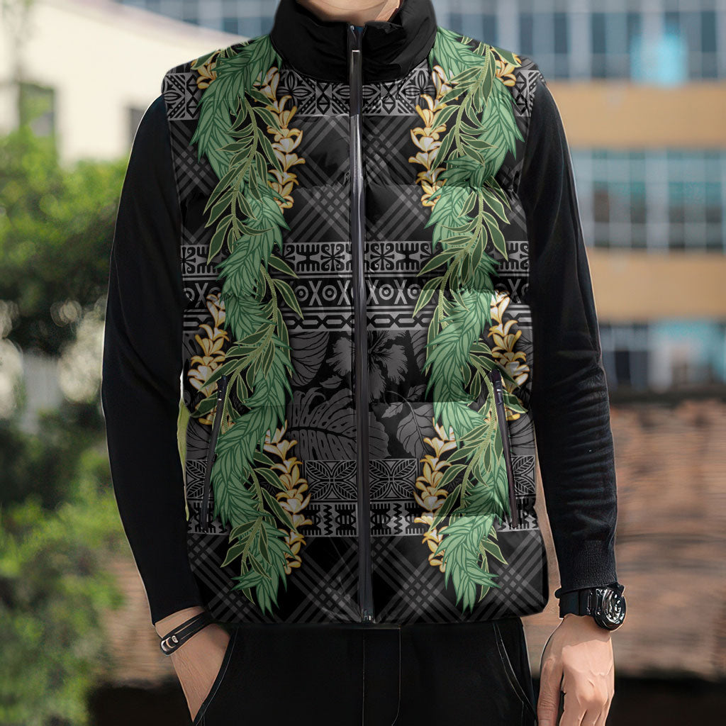 Hawai'i Paniolo Maile Twisted Lei Sleeveless Puffer Jacket Obsidian Black LT7 - Polynesian Pride