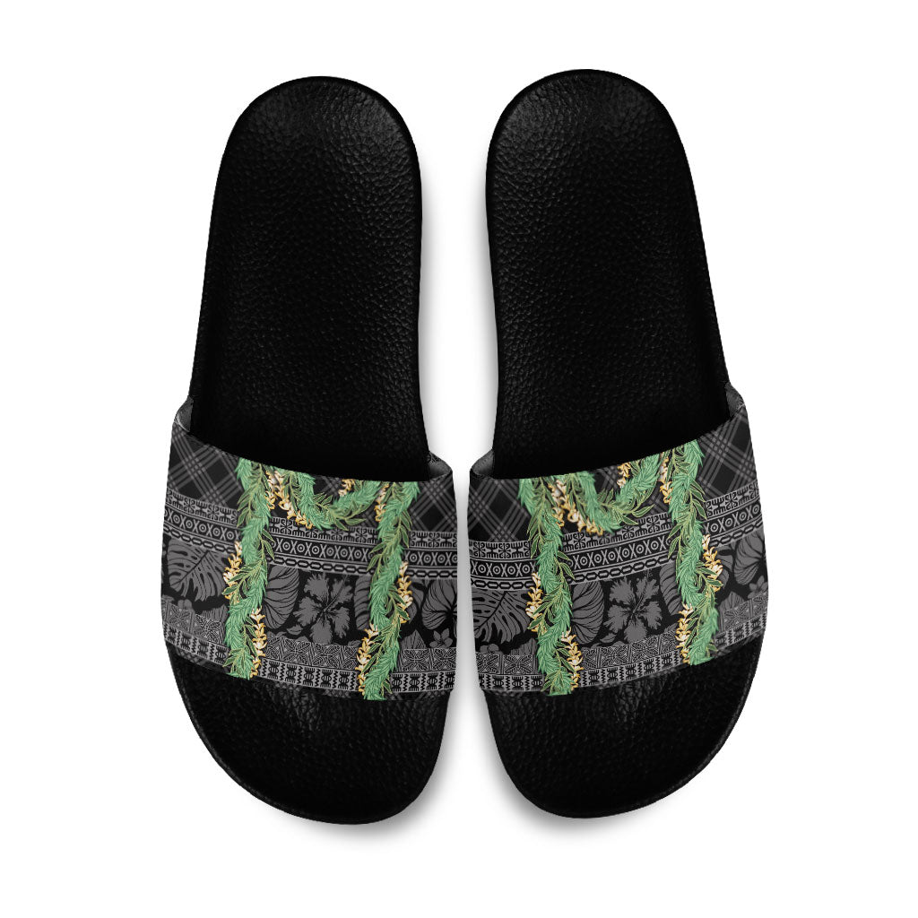 Hawai'i Paniolo Maile Twisted Lei Slide Sandals Obsidian Black LT7 Black - Polynesian Pride
