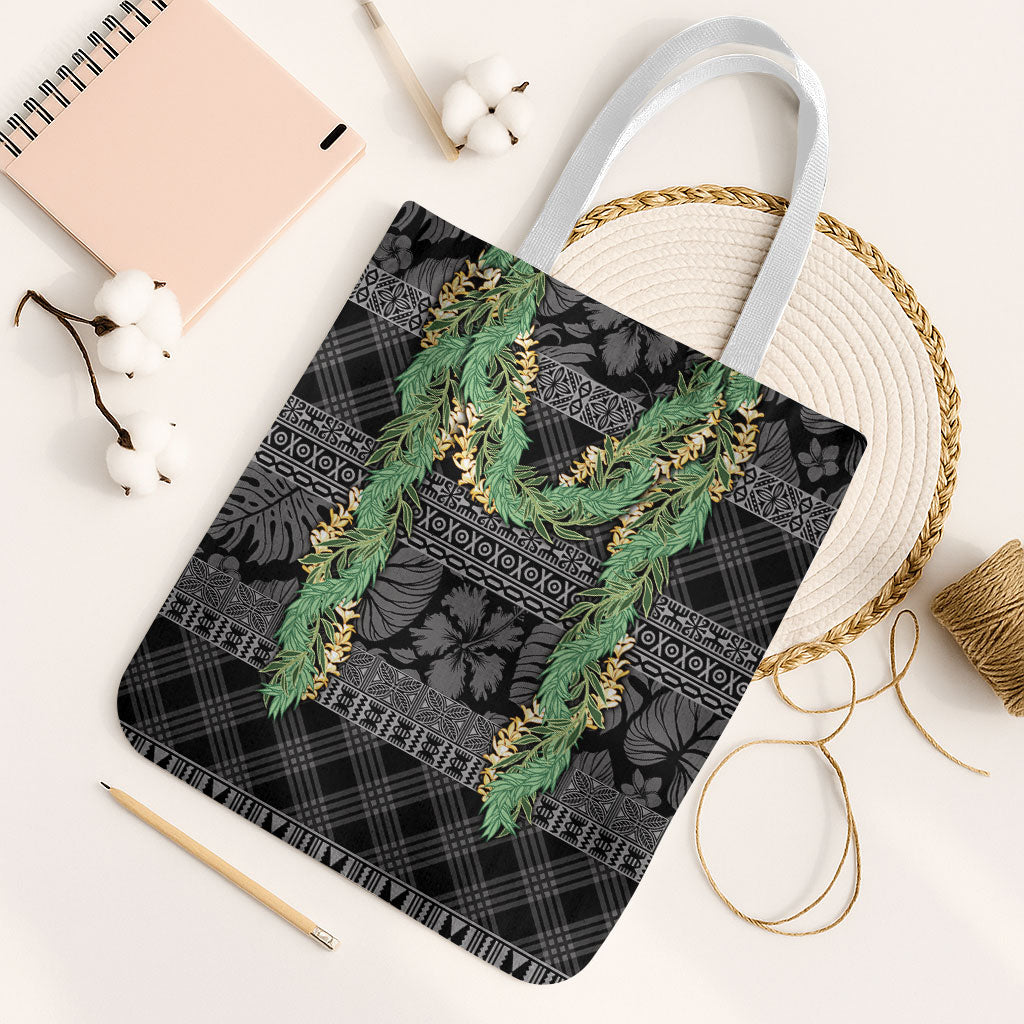 Hawai'i Paniolo Maile Twisted Lei Tote Bag Obsidian Black LT7 White Strap One Size Black - Polynesian Pride