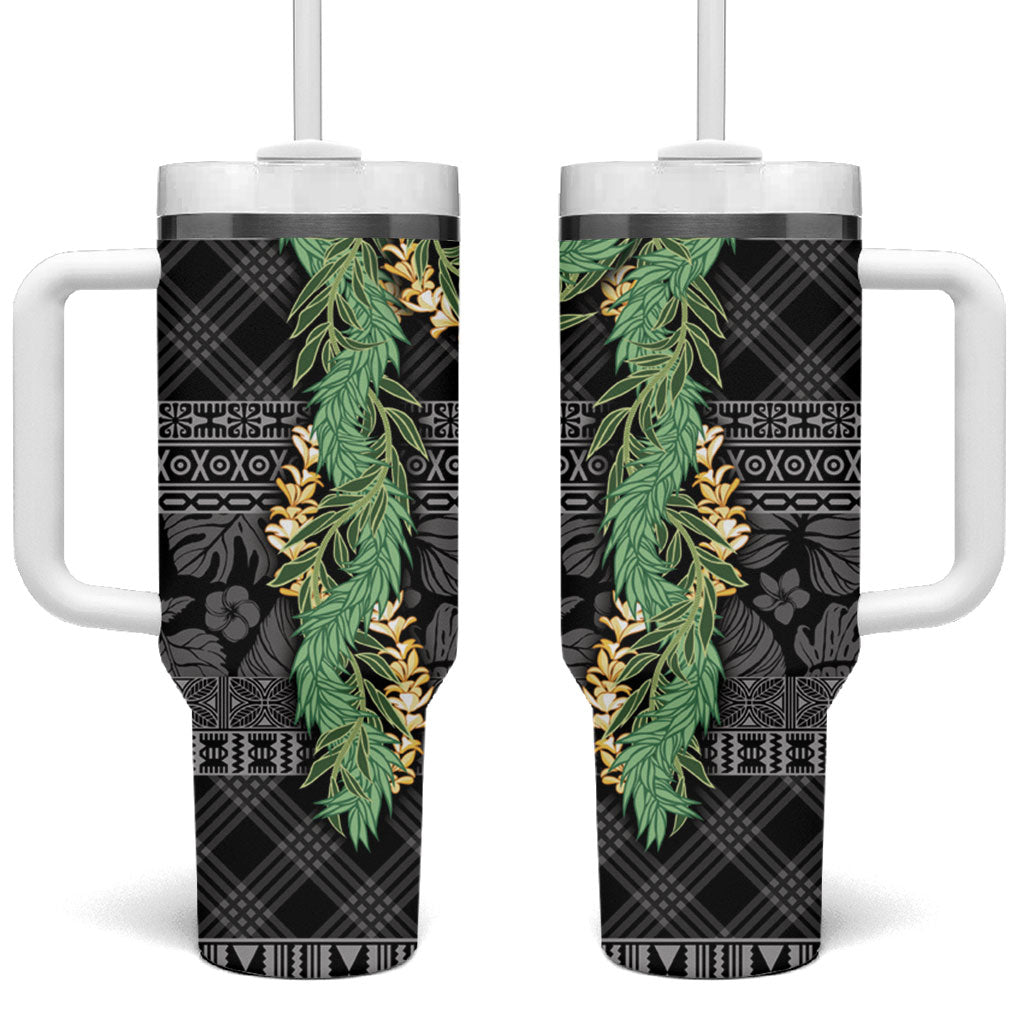 Hawai'i Paniolo Maile Twisted Lei Tumbler With Handle Obsidian Black LT7 One Size: 40 oz Black - Polynesian Pride