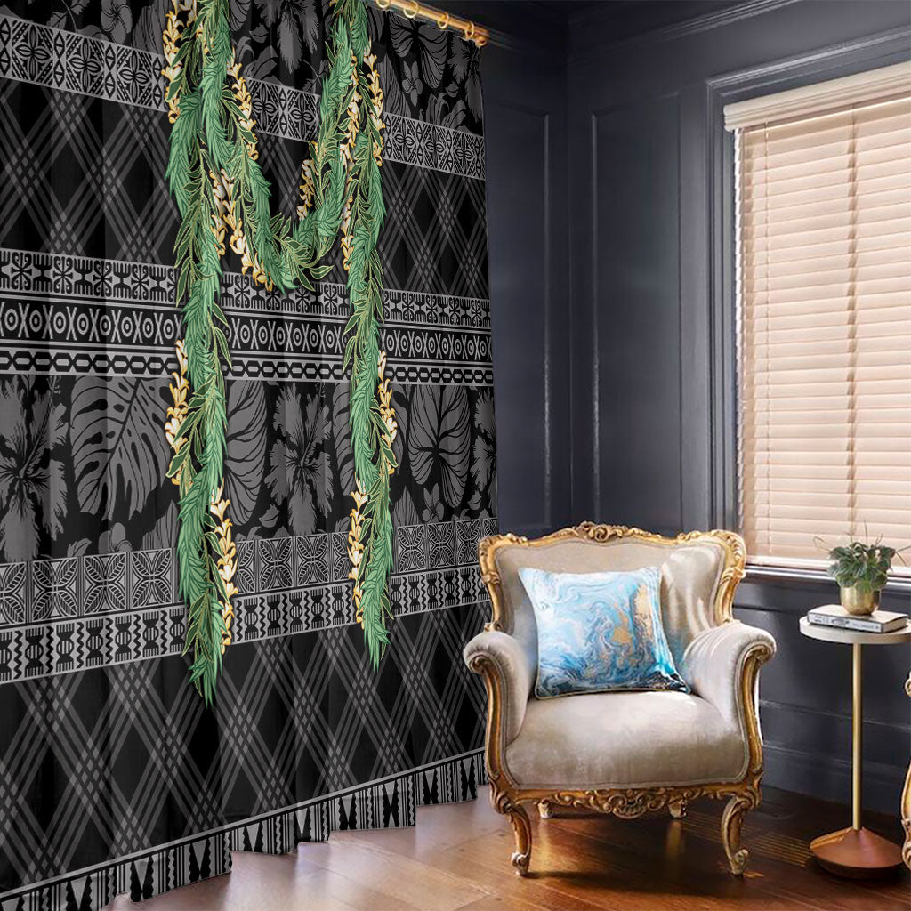 Hawai'i Paniolo Maile Twisted Lei Window Curtain Obsidian Black LT7 - Polynesian Pride