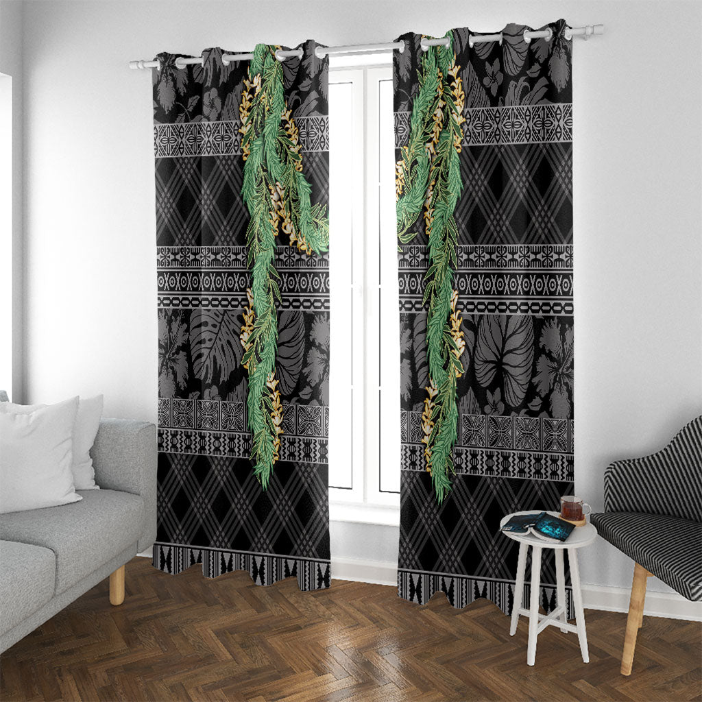 Hawai'i Paniolo Maile Twisted Lei Window Curtain Obsidian Black LT7 With Grommets Black - Polynesian Pride