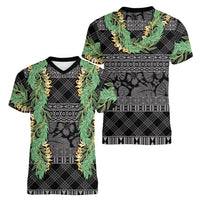 Hawai'i Paniolo Maile Twisted Lei Women V-Neck T-Shirt Obsidian Black LT7 - Polynesian Pride
