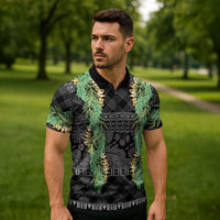 Hawai'i Paniolo Maile Twisted Lei Zipper Polo Shirt Obsidian Black LT7 - Polynesian Pride