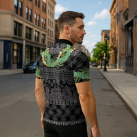 Hawai'i Paniolo Maile Twisted Lei Zipper Polo Shirt Obsidian Black LT7 - Polynesian Pride