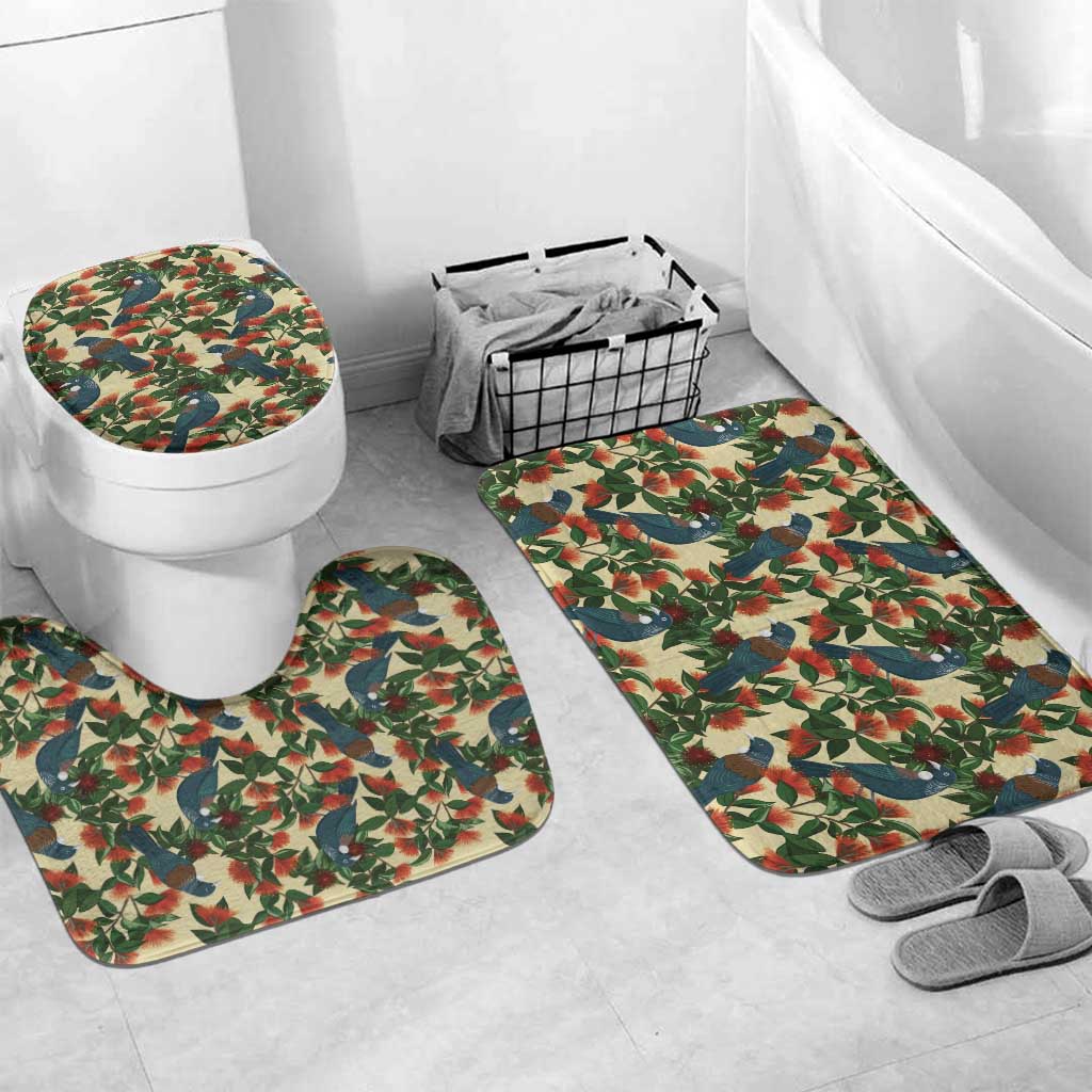 New Zealand Christmas Bathroom Set Romantic Tui Birds on Pohutukawa - Ivory - Polynesian Pride