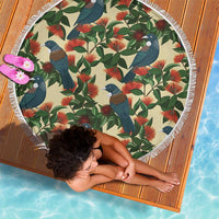 New Zealand Christmas Beach Blanket Romantic Tui Birds on Pohutukawa - Ivory - Polynesian Pride