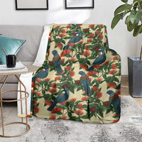 New Zealand Christmas Blanket Romantic Tui Birds on Pohutukawa - Ivory - Polynesian Pride