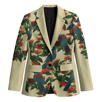 New Zealand Christmas Blazer Romantic Tui Birds on Pohutukawa - Ivory - Polynesian Pride