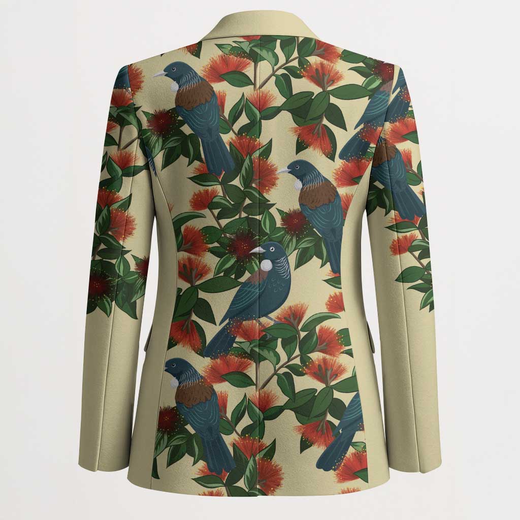 New Zealand Christmas Blazer Romantic Tui Birds on Pohutukawa - Ivory - Polynesian Pride
