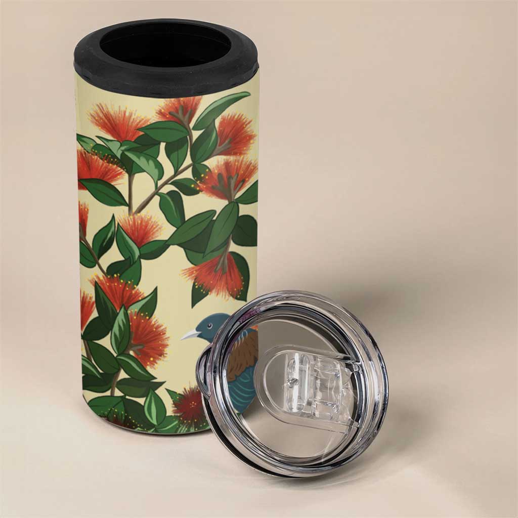 New Zealand Christmas 4 in 1 Can Cooler Tumbler Romantic Tui Birds on Pohutukawa - Ivory - Polynesian Pride
