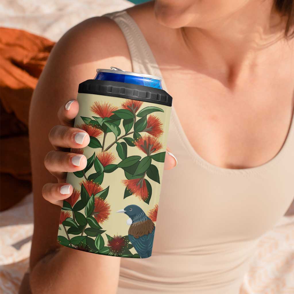 New Zealand Christmas 4 in 1 Can Cooler Tumbler Romantic Tui Birds on Pohutukawa - Ivory - Polynesian Pride