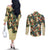 New Zealand Christmas Couples Matching Off The Shoulder Long Sleeve Dress and Long Sleeve Button Shirt Romantic Tui Birds on Pohutukawa - Ivory - Polynesian Pride