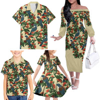 New Zealand Christmas Family Matching Off The Shoulder Long Sleeve Dress and Hawaiian Shirt Romantic Tui Birds on Pohutukawa - Ivory - Polynesian Pride