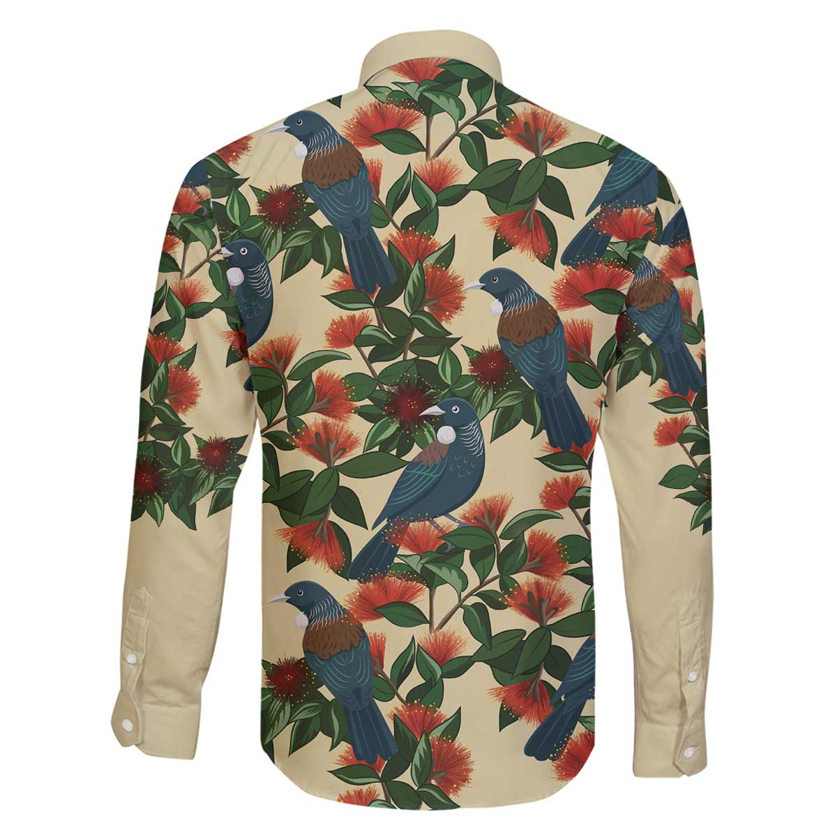 New Zealand Christmas Family Matching Off The Shoulder Long Sleeve Dress and Hawaiian Shirt Romantic Tui Birds on Pohutukawa - Ivory - Polynesian Pride