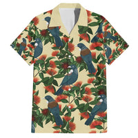 New Zealand Christmas Family Matching Puletasi and Hawaiian Shirt Romantic Tui Birds on Pohutukawa - Ivory - Polynesian Pride