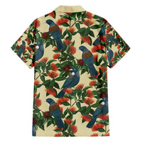 New Zealand Christmas Family Matching Summer Maxi Dress and Hawaiian Shirt Romantic Tui Birds on Pohutukawa - Ivory - Polynesian Pride