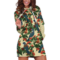 New Zealand Christmas Hoodie Dress Romantic Tui Birds on Pohutukawa - Ivory - Polynesian Pride