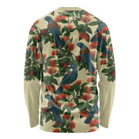 New Zealand Christmas Long Sleeve Shirt Romantic Tui Birds on Pohutukawa - Ivory - Polynesian Pride