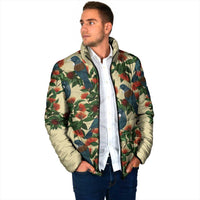 New Zealand Christmas Padded Jacket Romantic Tui Birds on Pohutukawa - Ivory - Polynesian Pride
