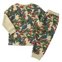 New Zealand Christmas Pajama Set Romantic Tui Birds on Pohutukawa - Ivory - Polynesian Pride