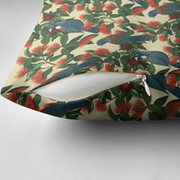 New Zealand Christmas Pillow Cover Romantic Tui Birds on Pohutukawa - Ivory - Polynesian Pride
