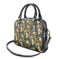 New Zealand Christmas Shoulder Handbag Romantic Tui Birds on Pohutukawa - Ivory - Polynesian Pride