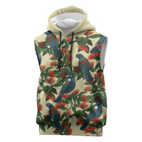 New Zealand Christmas Sleeveless Hoodie Romantic Tui Birds on Pohutukawa - Ivory - Polynesian Pride