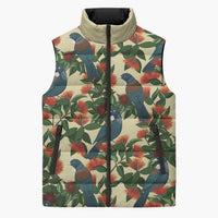New Zealand Christmas Sleeveless Puffer Jacket Romantic Tui Birds on Pohutukawa - Ivory - Polynesian Pride