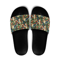 New Zealand Christmas Slide Sandals Romantic Tui Birds on Pohutukawa - Ivory - Polynesian Pride