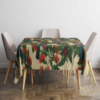 New Zealand Christmas Tablecloth Romantic Tui Birds on Pohutukawa - Ivory - Polynesian Pride
