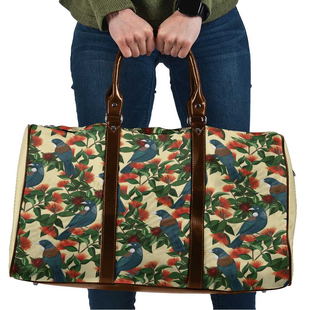 New Zealand Christmas Travel Bag Romantic Tui Birds on Pohutukawa - Ivory - Polynesian Pride