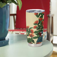 New Zealand Christmas Tumbler Cup Romantic Tui Birds on Pohutukawa - Ivory - Polynesian Pride