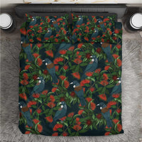 New Zealand Christmas Bedding Set Romantic Tui Birds on Pohutukawa - Cobalt - Polynesian Pride