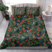 New Zealand Christmas Bedding Set Romantic Tui Birds on Pohutukawa - Cobalt - Polynesian Pride