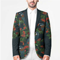 New Zealand Christmas Blazer Romantic Tui Birds on Pohutukawa - Cobalt - Polynesian Pride