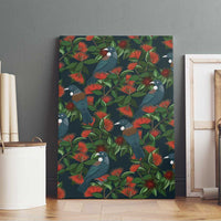 New Zealand Christmas Canvas Wall Art Romantic Tui Birds on Pohutukawa - Cobalt - Polynesian Pride