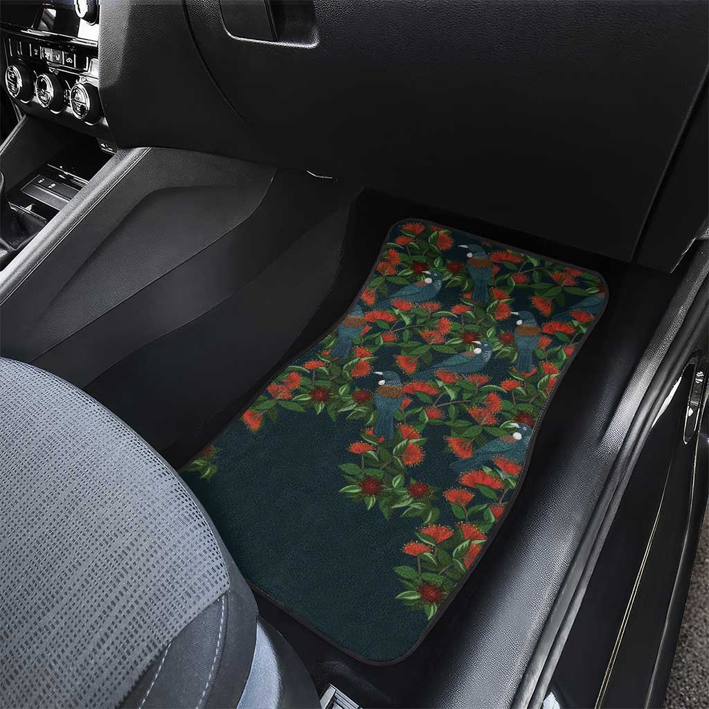 New Zealand Christmas Car Mats Romantic Tui Birds on Pohutukawa - Cobalt - Polynesian Pride