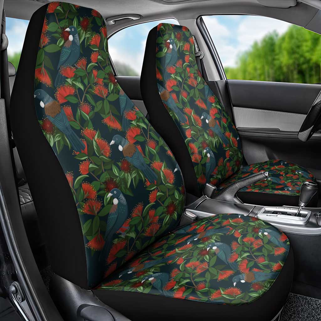 New Zealand Christmas Car Seat Cover Romantic Tui Birds on Pohutukawa - Cobalt - Polynesian Pride