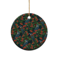New Zealand Christmas Ceramic Ornament Romantic Tui Birds on Pohutukawa - Cobalt - Polynesian Pride