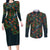 New Zealand Christmas Couples Matching Long Sleeve Bodycon Dress and Long Sleeve Button Shirt Romantic Tui Birds on Pohutukawa - Cobalt - Polynesian Pride