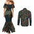 New Zealand Christmas Couples Matching Mermaid Dress and Long Sleeve Button Shirt Romantic Tui Birds on Pohutukawa - Cobalt - Polynesian Pride