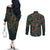 New Zealand Christmas Couples Matching Off The Shoulder Long Sleeve Dress and Long Sleeve Button Shirt Romantic Tui Birds on Pohutukawa - Cobalt - Polynesian Pride