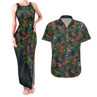 New Zealand Christmas Couples Matching Tank Maxi Dress and Hawaiian Shirt Romantic Tui Birds on Pohutukawa - Cobalt - Polynesian Pride