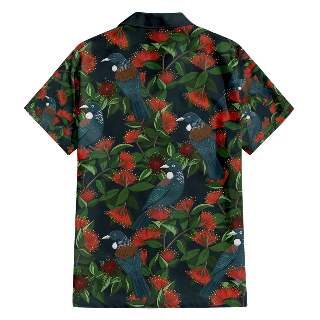 New Zealand Christmas Family Matching Long Sleeve Bodycon Dress and Hawaiian Shirt Romantic Tui Birds on Pohutukawa - Cobalt - Polynesian Pride