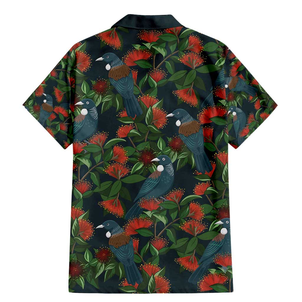 New Zealand Christmas Family Matching Mermaid Dress and Hawaiian Shirt Romantic Tui Birds on Pohutukawa - Cobalt - Polynesian Pride