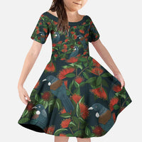 New Zealand Christmas Family Matching Off Shoulder Maxi Dress and Hawaiian Shirt Romantic Tui Birds on Pohutukawa - Cobalt - Polynesian Pride