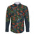 New Zealand Christmas Long Sleeve Button Shirt Romantic Tui Birds on Pohutukawa - Cobalt - Polynesian Pride