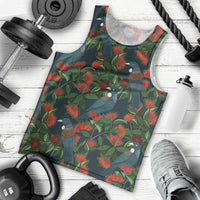 New Zealand Christmas Men Tank Top Romantic Tui Birds on Pohutukawa - Cobalt - Polynesian Pride